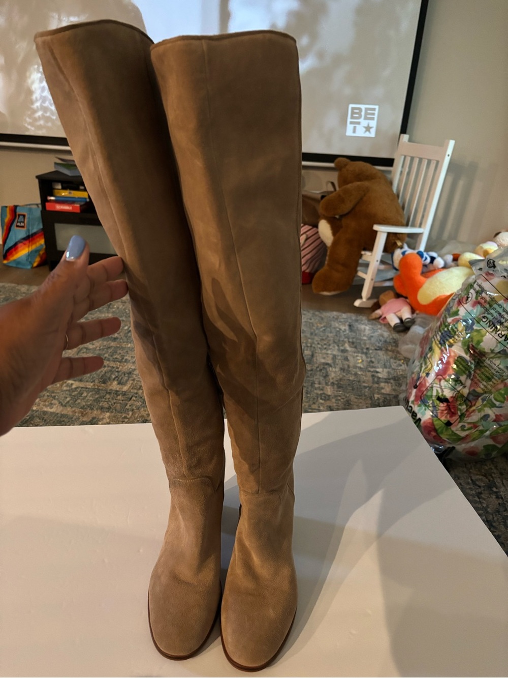 Franco Sarto Tall Knee-High Suede Boots in Tan